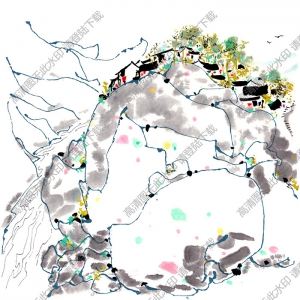 吳冠中《山村小景》國畫高清大圖下載