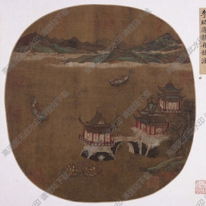 唐 李昭道《龍池競(jìng)渡圖》國(guó)畫(huà)高清大圖下載