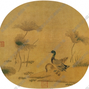 宋《秋渚文禽圖》團(tuán)扇國(guó)畫(huà)高清大圖下載