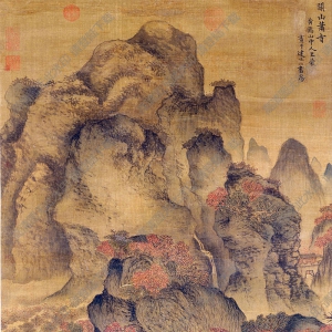 元 王蒙《關(guān)山簫寺圖》國(guó)畫(huà)高清大圖下載