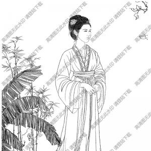 古代仕女《秋風(fēng)玉容》白描線稿高清圖片下載