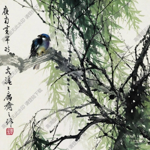 黃幻吾作品 柳樹(shù)小鳥(niǎo) 高清大圖下載