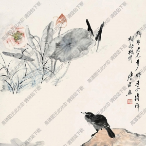 唐云國(guó)畫 荷花翠鳥 高清大圖下載