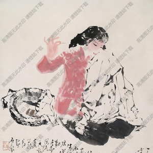 石魯國(guó)畫(huà) 縫衣女 高清大圖下載