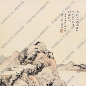 吳湖帆作品 擬倪黃山水 高清大圖下載