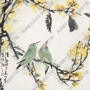 陸抑非作品 山花雙鳥 高清大圖下載