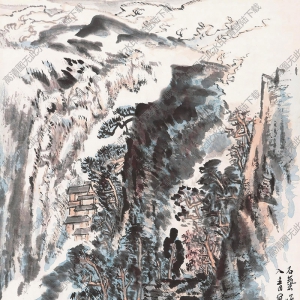 陸儼少國(guó)畫(huà)作品 石氣晚霞 高清下載