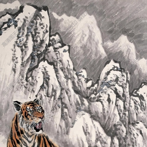 胡爽庵國畫作品 雪山猛虎 高清下載