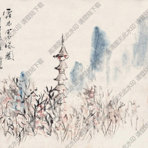 虛谷國(guó)畫(huà)作品 霜林寒塔圖 高清下載