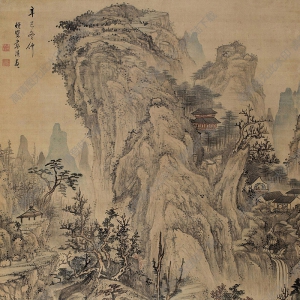 藍瑛國畫  秋山蕭寺圖 高清大圖下載