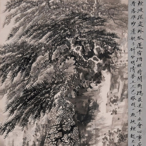 金雪野國(guó)畫(huà) 松林翠壁圖 高清大圖下載