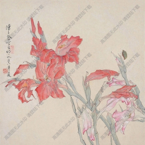 陳子奮作品 雙鉤紅花草蟲 高清大圖下載