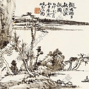 蕭俊賢國(guó)畫(huà) 秋江漁艇圖 高清大圖下載