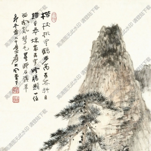 張大千國(guó)畫(huà) 策杖尋幽圖 楷杖挑云鶴步高 高清大圖下載